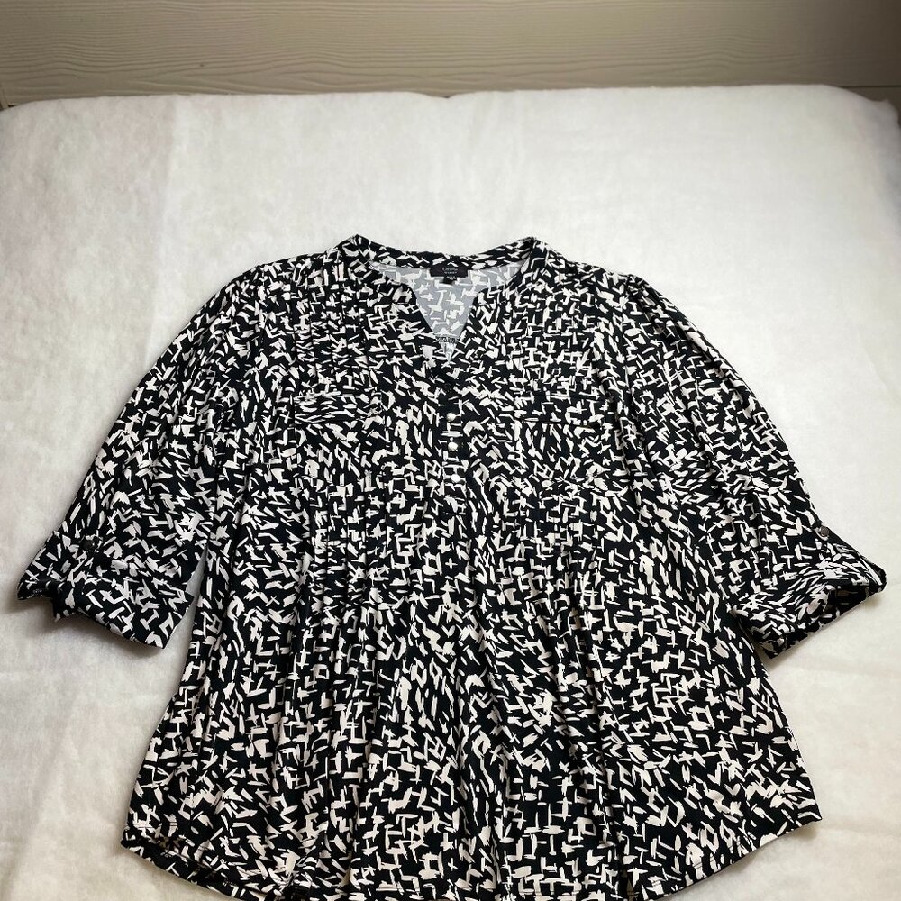 Cocoma Womens Black White Abstract Print Puff Sleeve Blouse Top Plus Size 3X